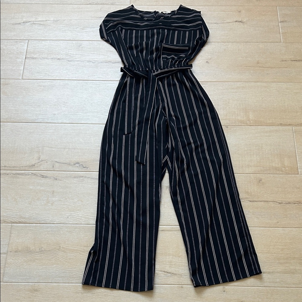 Indulge Black and White Striped Jumpsuit